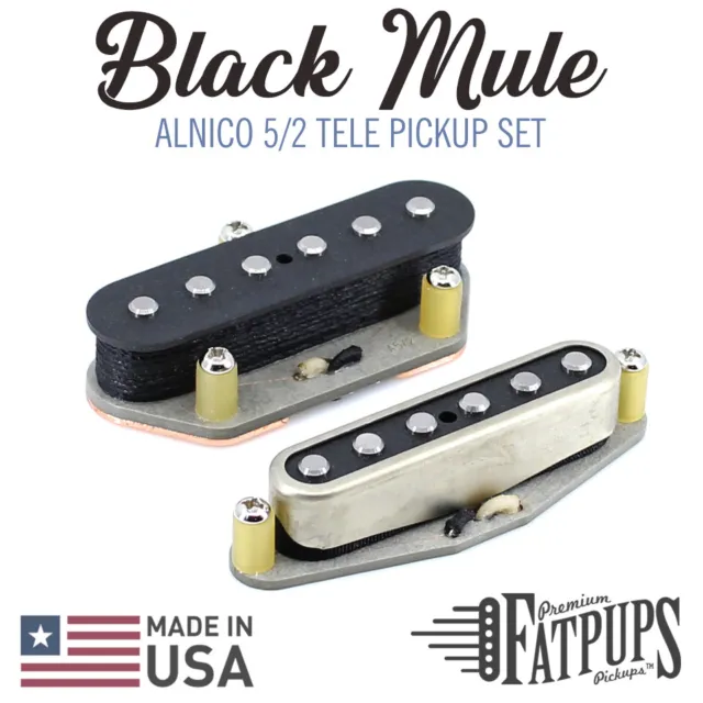 Black Mule Telecaster Pickup Set | Hand Wound for Tele Style Guitar | ALNICO 5/2