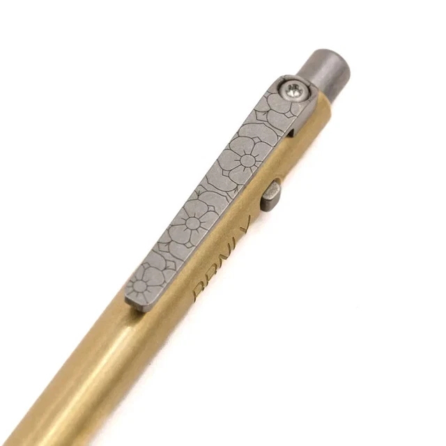 BRNLY x Tactile Turn Slim Side Click Pen 5.8” Knurled Brass, Titanium Clip Rare!