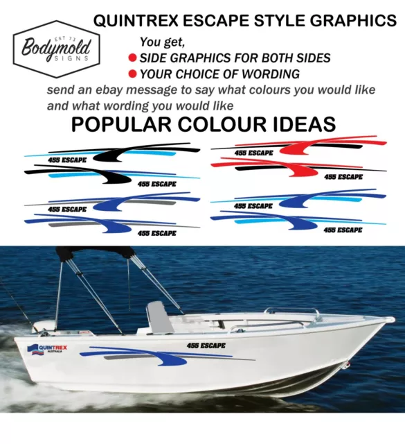 Quintrex Style Escape Boat Graphics 2000mm long with your choice of wording