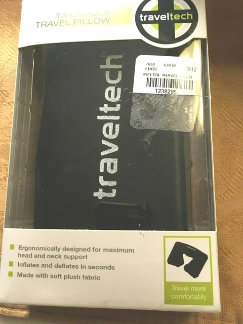 Traveltech INFLATABLE TRAVEL PILLOW New in Box  Max Head&Neck Support Soft BLACK