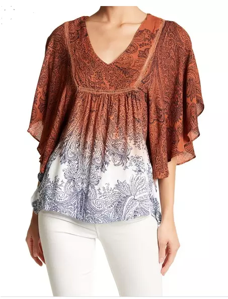 NWT Anama V-Neck Paisley Print Blouse From Nordstrom, Size S