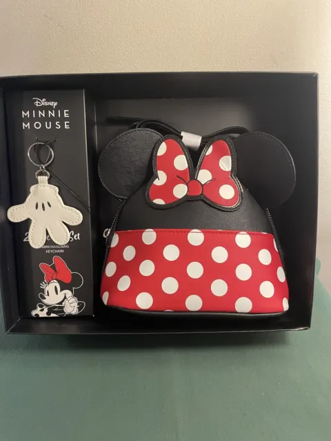 Disney Minnie Mouse Mini Handbag~Crossbody with Keychain  2 Piece Gift Set NEW