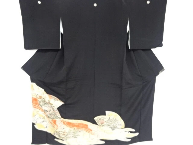 38701# Japanese Kimono / Antique Tomesode / Embroidery / House & Flower