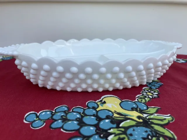 Vintage Fenton WHITE MILK GLASS HOBNAIL 3 SECTION DIVIDED CANDY/RELISH DISH