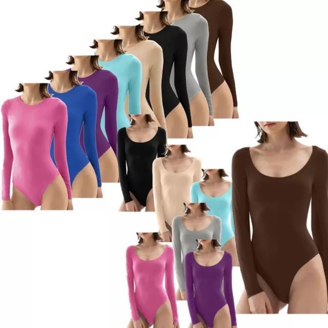 Womens Solid Color Long Sleeve Bodysuit Leotard for Dance Gymnastics Workout 3