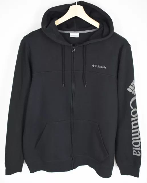 Columbia Felpa con Cappuccio Uomo Grande Cerniera Intera Tasche Grande Logo Nero
