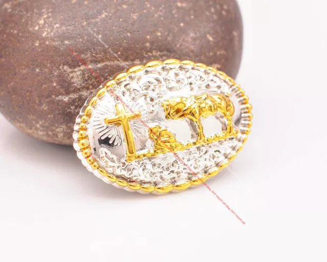 10X Cruz de Oración Vaquero Plata y Oro para Cinturón de Cuero Artesanal Tack Conchos