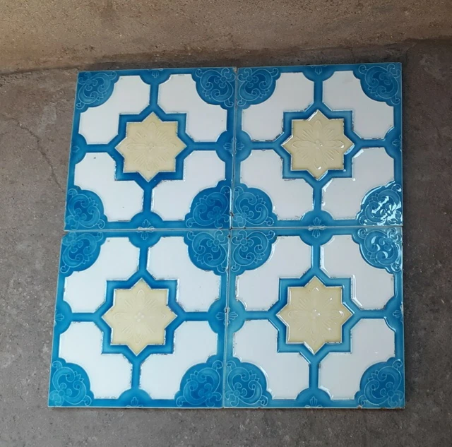 4 Pcs Special Make Rare Vintage Ceramic Tiles Porcelain Vintage Art Japan  Saji