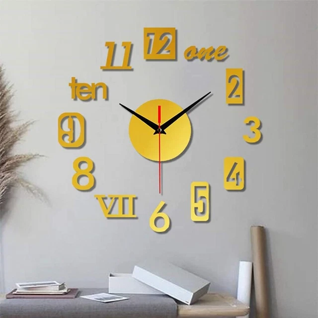 YUNYODA Orologio da Parete 3D, Orologio da Parete con Parole Combinate Muto per incollare, Nessun Rumore di Ticchettio Orologio da Parete Decorazione da Parete Senza Punzonatura per Soggiorno