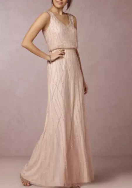 Adrianna Papell x BHLDN Brooklyn Sleeveless Beaded Gown-Blush-Size 16-NWT