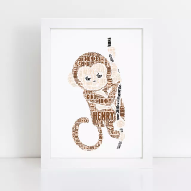 Personalised Monkey Print Birthday Christmas Gift For Him Boy Word Art Picture