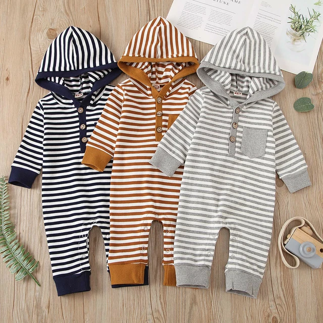 Newborn Baby Boys Hooded Romper Jumpsuit Bodysuit Long Sleeve Clothes Outfits