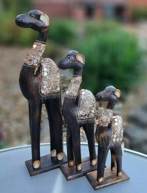 CAMEL set of 3 Wooden Hand Made 50 cm Fair Trade