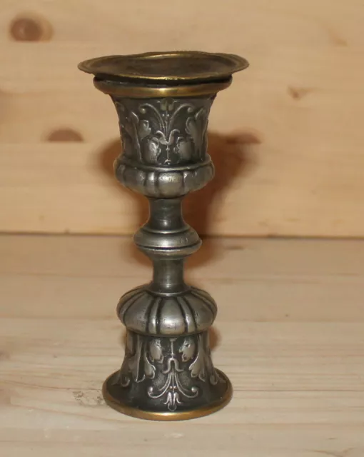 Antique Victorian ornate floral silver plated brass candle holder