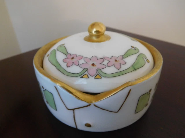 Porcelain Hand Painted Floral Vanity Collar Button/Stud Box Rosenthal Bavaria