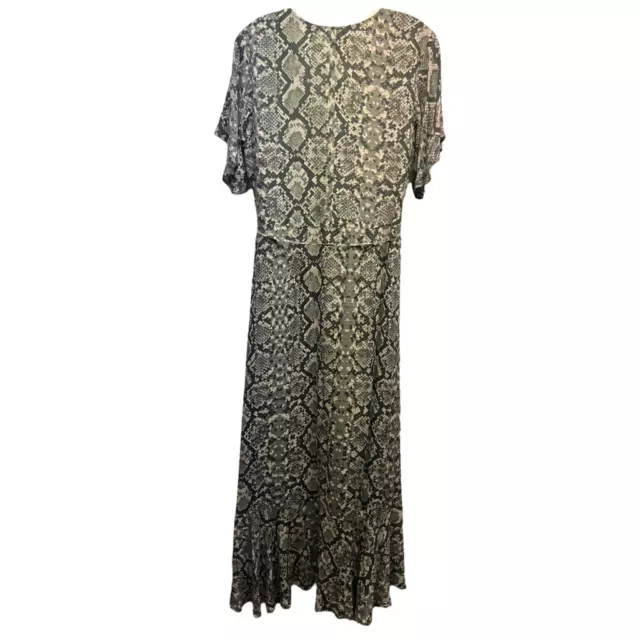 Leith Womens Flounce Dress Multicolor Snake Print Belted Maxi Short Sleeve L 2