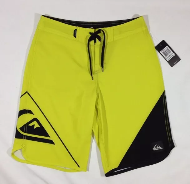 NWT Boy's Quiksilver Neon Yellow Black Board Shorts Swim Trunks-Retail $49.50