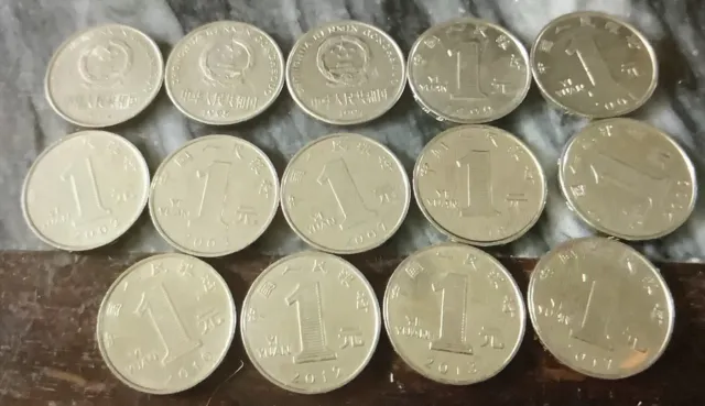 Total 14 PCs China  1 Yuan Coins Set A Circulated