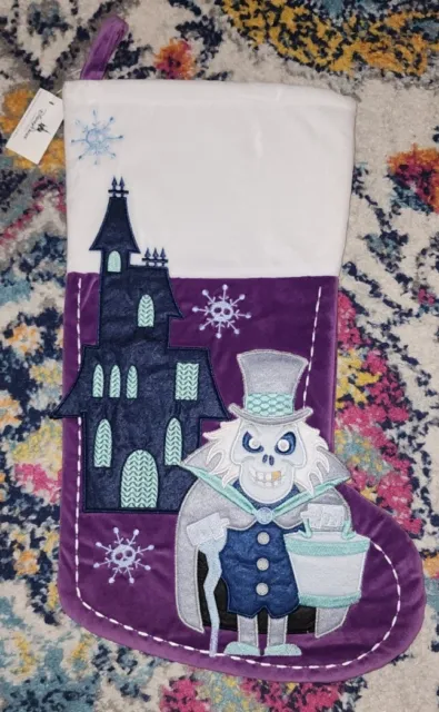 NEW Disney Parks Haunted Mansion Hatbox Ghost Purple Christmas Stocking NWT