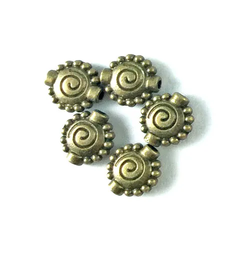 Antique Copper Brass Silver Plated 12x10mm Decorative Dotted Swirl Coin Bead Q32
