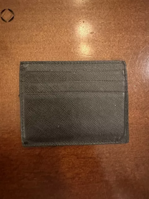 PRADA Credit Card Holder Subdue Logo Unisex Leather Wallet - Black