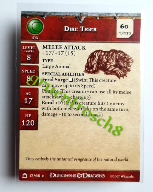 ►Dire Tiger ►17 Rare ►Night Below ►D&D Miniatures Games Card ►Monsterhandbuch Dd