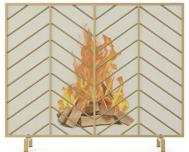 Fireplace Screen Wrought Iron Frame Metal Mesh Decorative Design Spark Guard