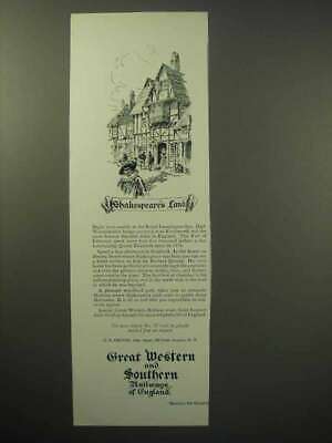 1930 Great Western and Southern Railways of England Ad - Shakespeare