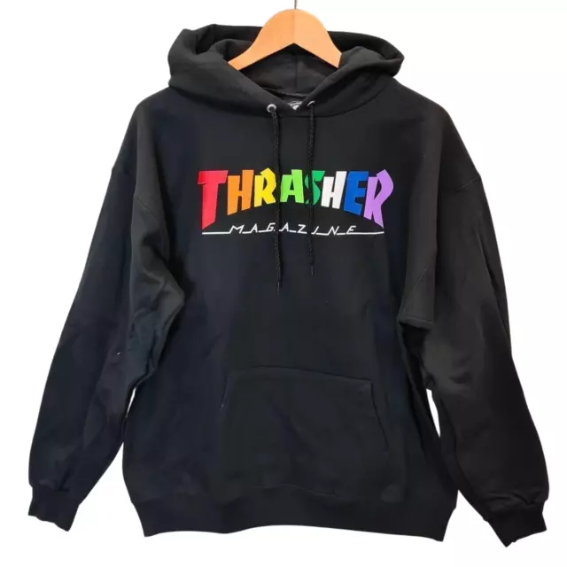 Thrasher Skateboard Magazine Rainbow Logo Mens Hoodie - Black