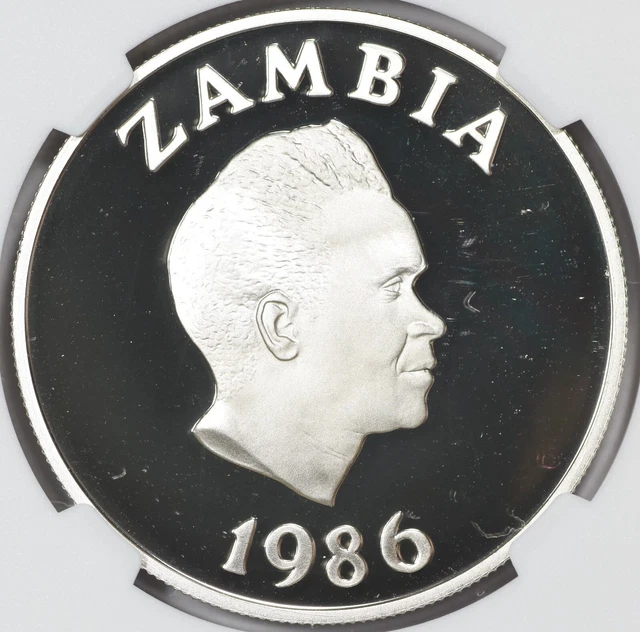 1986 Zambia Silver 10 Kwacha, Wwf White - Winged Flufftail Bird, Ngc Pf69 Uca