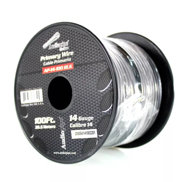 Bote de cable remoto de alimentación remota a tierra primaria varado Audiopipe 14 ga 100 ft negro