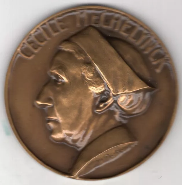 1956 French Medal to Honor Cecile Mechelynck, Engraved by M. DeKopte
