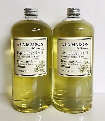 2 botellas A La Maison ~ relleno de jabón líquido de romero como nuevo para mano y cuerpo 33,8 oz