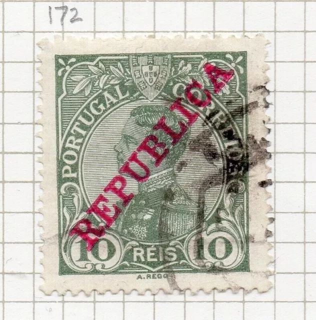 Portugal 1910 Early Issue Fine Used 10r. Optd Republica NW-230940