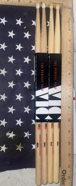 2 pair Vic Firth Drum Sticks AMERICAN CLASSIC VF-8DN & VF-85A Nylon Tip Sleeve