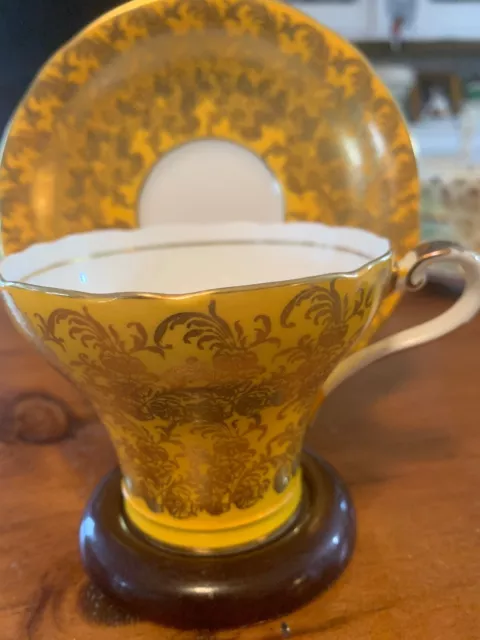 Vintage Aynsley Bone China Yellow with Gold lace  Cup and Saucer England