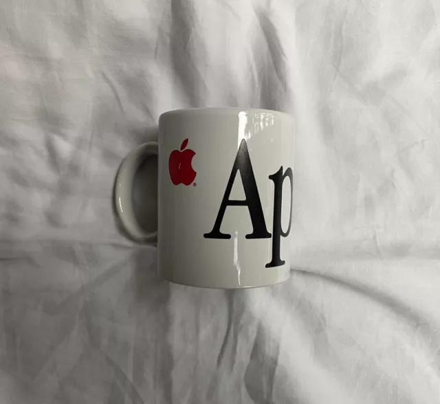 RARE Vintage 80s APPLE Macintosh Logo White Ceramic Coffee Mug w/ Red Apple Logo