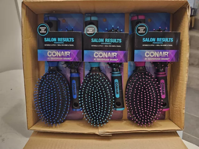 Conair Professional Full and Mid Size Nylon Cushion Brush Set - Box of 3 Sets