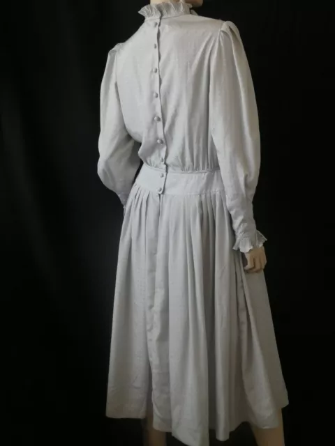 Superb vintage Annie Gough grey silky Victorian style high neck dress 10/12 W28" 2