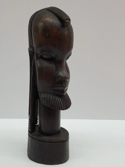 Hand Carved Genuine Ebony Nat Sculpture Head Statue by Makonde Tribe Tanzania