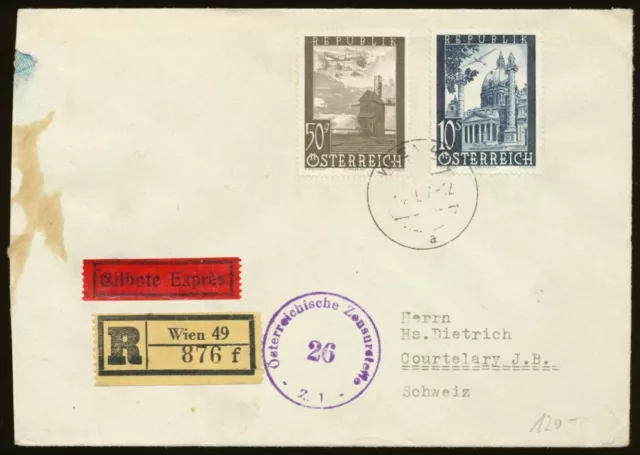 1947 - Zensurbrief mit Flugpostmarken - Reko nach Schweiz - gs0016
