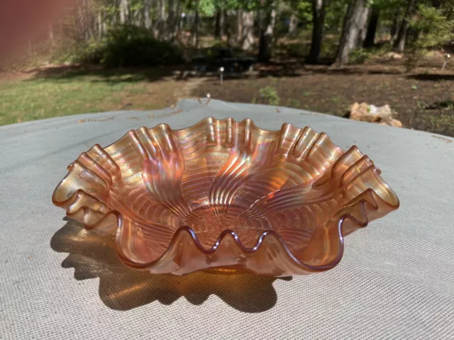 Antique Fenton Marigold Carnival Glass Bowl / Ribbon Tie