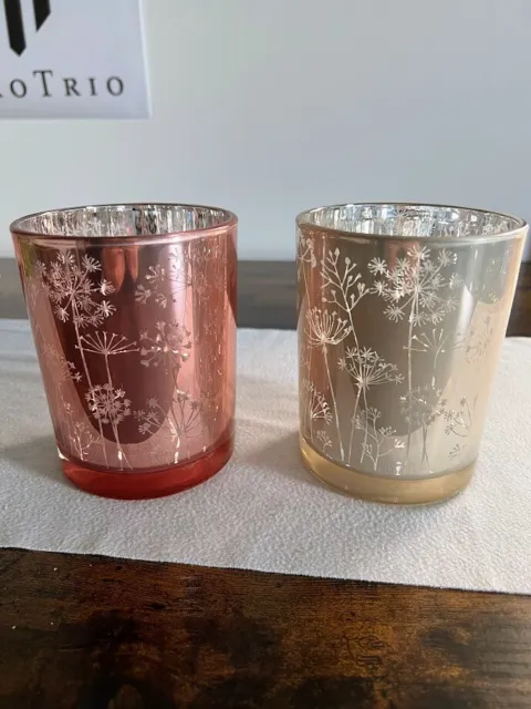 Windlicht Teelichthalter Kerzenhalter aus Glas mit Blumen  Dekor 2er Set