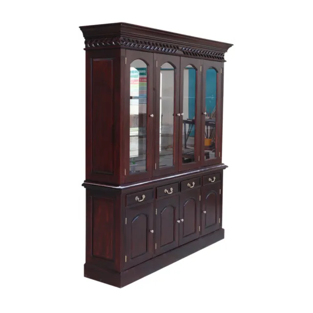Solid Mahogany Wood Display Colonial Cabinet Large 4 Door Antique Style