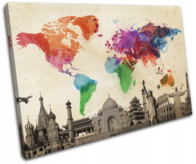 World Landmarks Globe Atlas Maps Flags SINGLE TOILE murale ART Photo Print