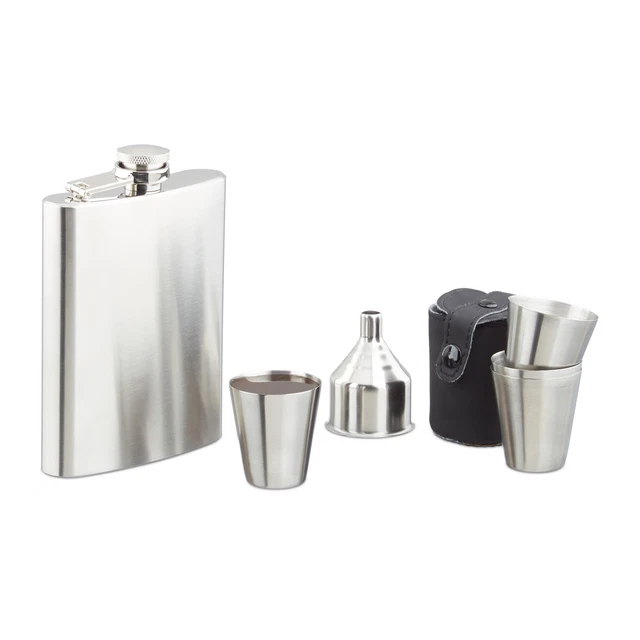 FLASQUE À ALCOOL INOX ET CUIR NOIR - 11 cl