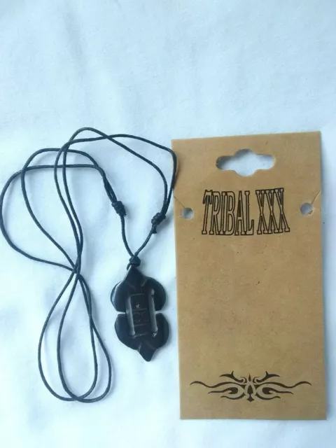 Surfer Boho Carved Tribal Amulet Ethnic Unisex 27"  Adj Necklace Pendant NWT
