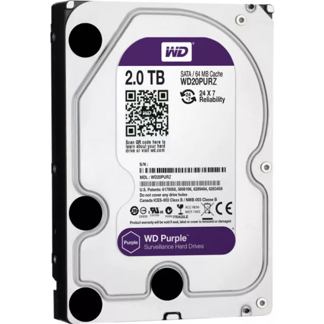 WESTERN DIGITAL WD20PURZ  3.5" 2Tb Sata3 Purple Hard Drive 64Mb Intellipower Wd