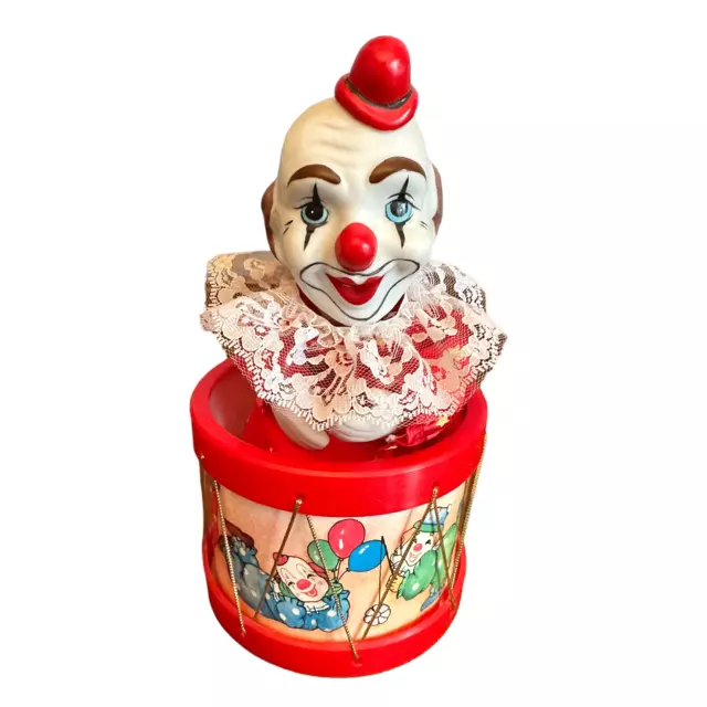 Vintage Animated CIRCUS CLOWN in Wind-Up Music Box Drum - "Send in the Clowns" 2