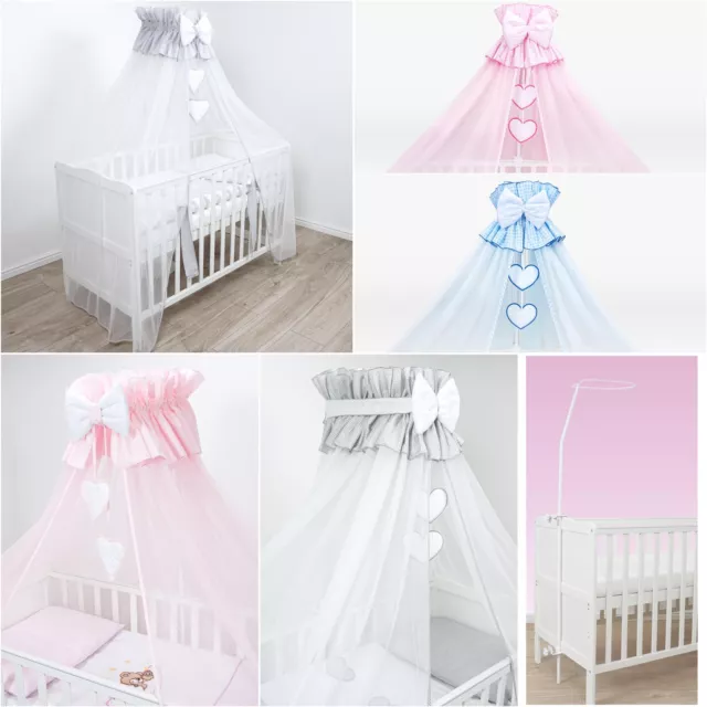 Crown Baby Chiffon Canopy/Drape/Mosquito Net+Stand Large 485cm For Cot Bed Heart